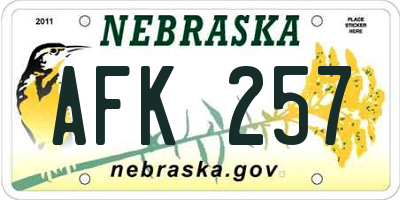 NE license plate AFK257