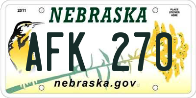 NE license plate AFK270