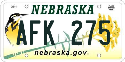 NE license plate AFK275