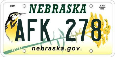 NE license plate AFK278