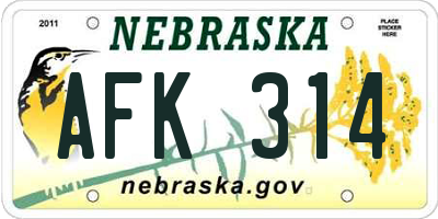 NE license plate AFK314