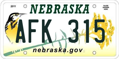 NE license plate AFK315