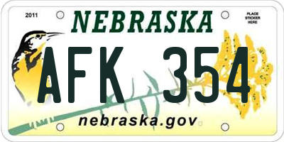 NE license plate AFK354