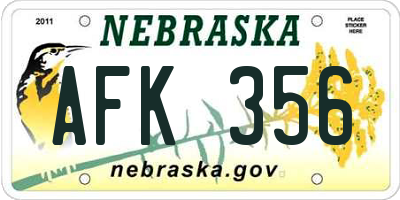 NE license plate AFK356