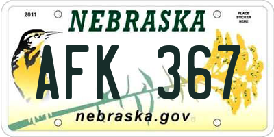NE license plate AFK367