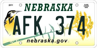 NE license plate AFK374