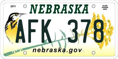 NE license plate AFK378