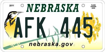 NE license plate AFK445