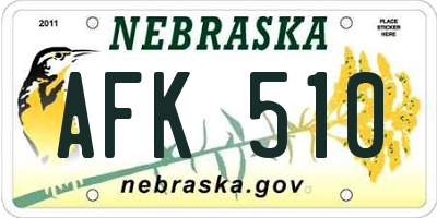 NE license plate AFK510
