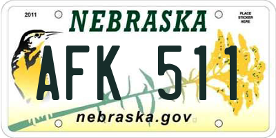 NE license plate AFK511