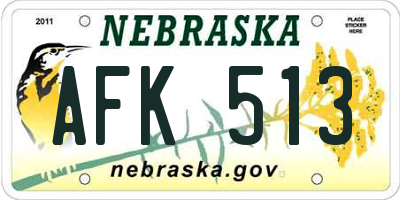 NE license plate AFK513