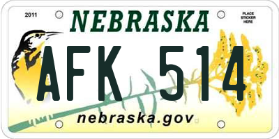 NE license plate AFK514