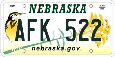 NE license plate AFK522