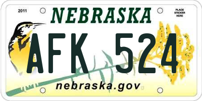 NE license plate AFK524