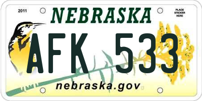 NE license plate AFK533