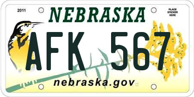NE license plate AFK567