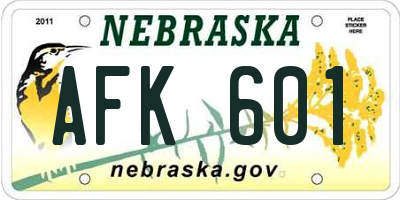 NE license plate AFK601