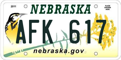 NE license plate AFK617
