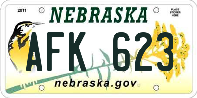 NE license plate AFK623