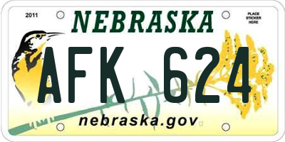 NE license plate AFK624