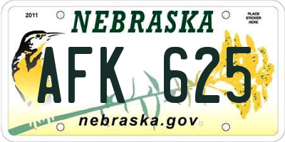 NE license plate AFK625