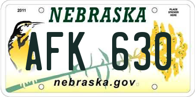 NE license plate AFK630