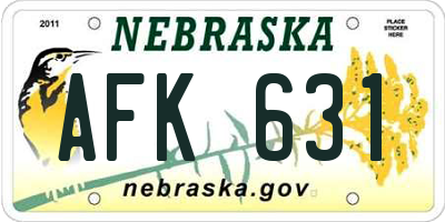 NE license plate AFK631