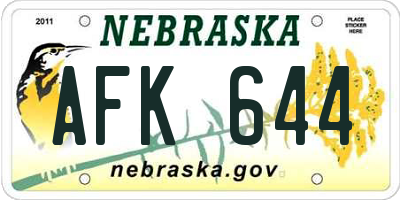 NE license plate AFK644