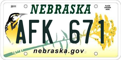 NE license plate AFK671
