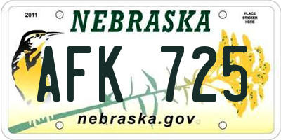NE license plate AFK725