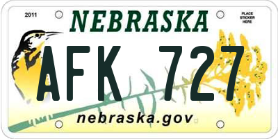 NE license plate AFK727