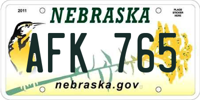 NE license plate AFK765