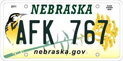 NE license plate AFK767