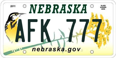 NE license plate AFK777