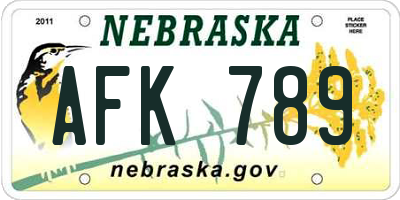 NE license plate AFK789