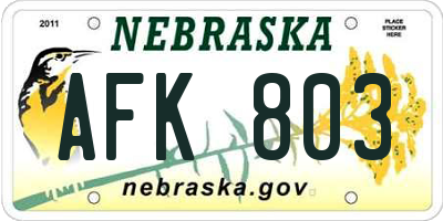 NE license plate AFK803