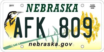 NE license plate AFK809