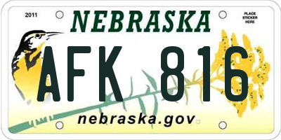 NE license plate AFK816