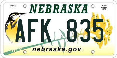 NE license plate AFK835