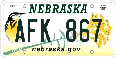 NE license plate AFK867
