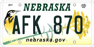 NE license plate AFK870