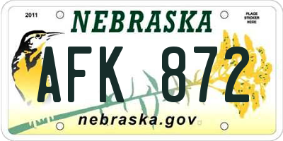 NE license plate AFK872