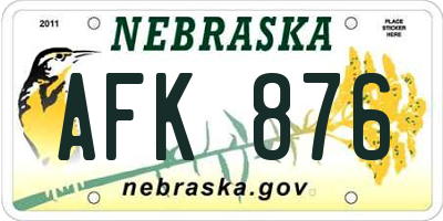 NE license plate AFK876