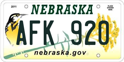 NE license plate AFK920