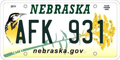 NE license plate AFK931