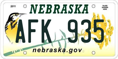 NE license plate AFK935