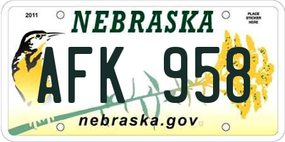 NE license plate AFK958