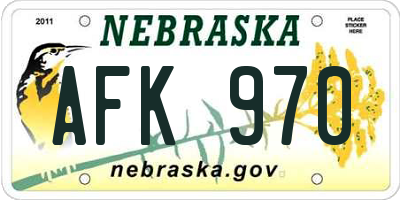 NE license plate AFK970