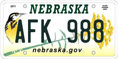 NE license plate AFK988