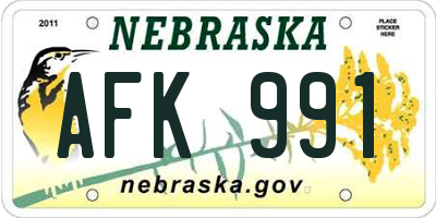 NE license plate AFK991